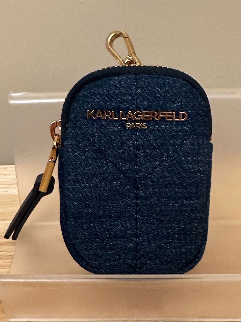 Karl Lagerfeld Navy Quilted Mini Case with Gold Hardware